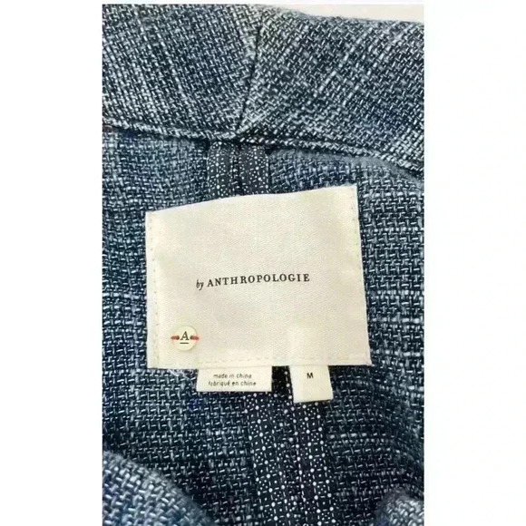 Anthropologie Women's Blue Blazer Size M Textured Single Button Jacket - Picture 5 of 6